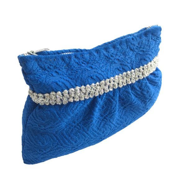 Vintage Blue Handmade Cosmetic Jewelry Travel Bag - Picture 2 of 11